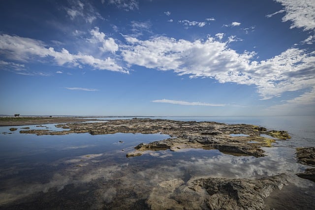 Un paisaje desértico con dunas ondulantes hasta el horizonte.